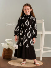 YEZWE Ikat Monochrome Full-Length Black Maxi Dress for Junior Girls